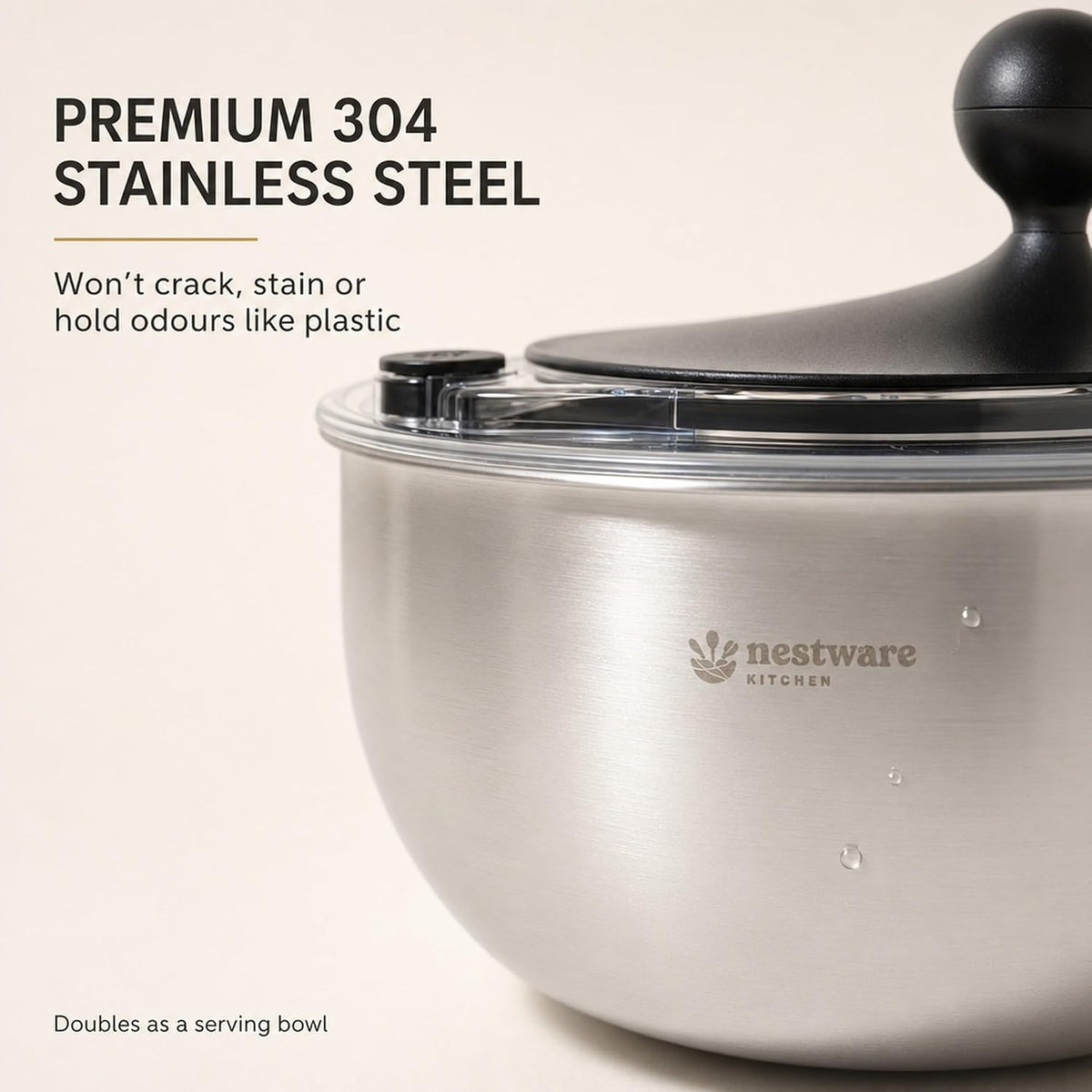 Large Stainless Steel Salad Spinner, 5.3 Qt, Black – detail