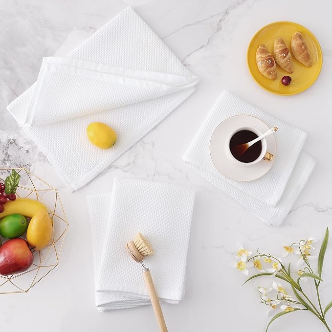 100% Cotton Oversized Waffle Weave Kitchen Dish Towels – White