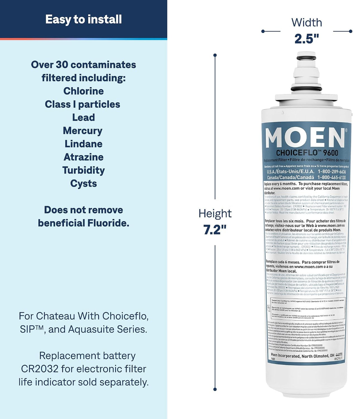 Moen 9601 ChoiceFlo Replacement Water Filter Compatible with Moen Sip Filtered – close-up