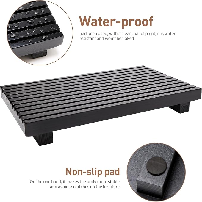 Soap Dishes Black Wood Counter Tray Riser for Bathroom Vanity