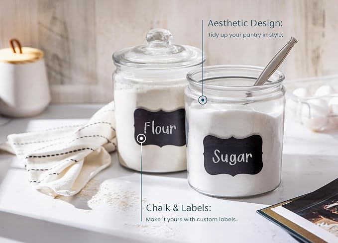 Food Jar Canisters with Lids, Clear Glass, 1/2 Gallon, Set of 2