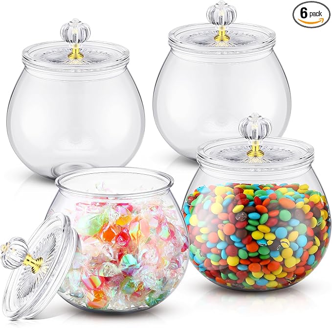 Food Jars Canisters, 4 Clear Plastic Jars with Lids, Up to 30 oz