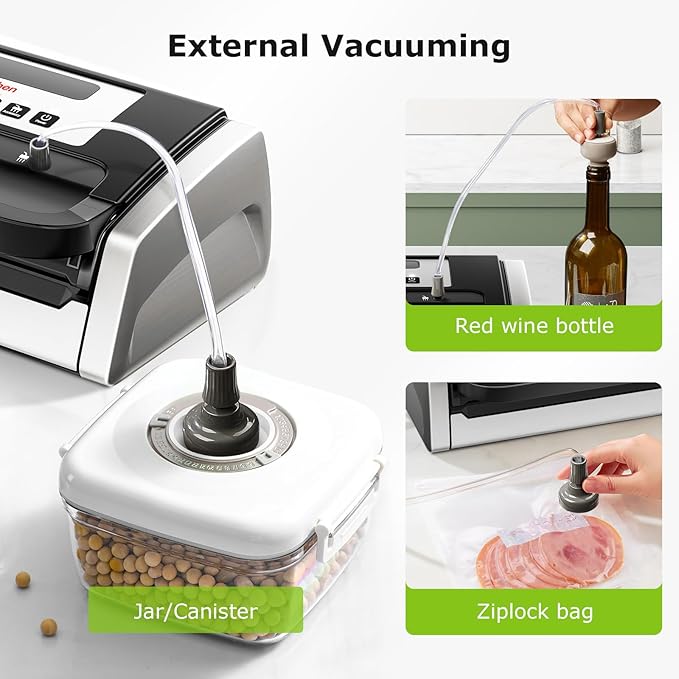 Bonsenkitchen Vacuum Sealer Machine, Globefish Technology for Perfect Vacuum Sealing, Powerful Low-Noise Food Vacuum Sealer with Easy Handle Design, Built-in Cutter and Bag Storage, 2 Bag Rolls