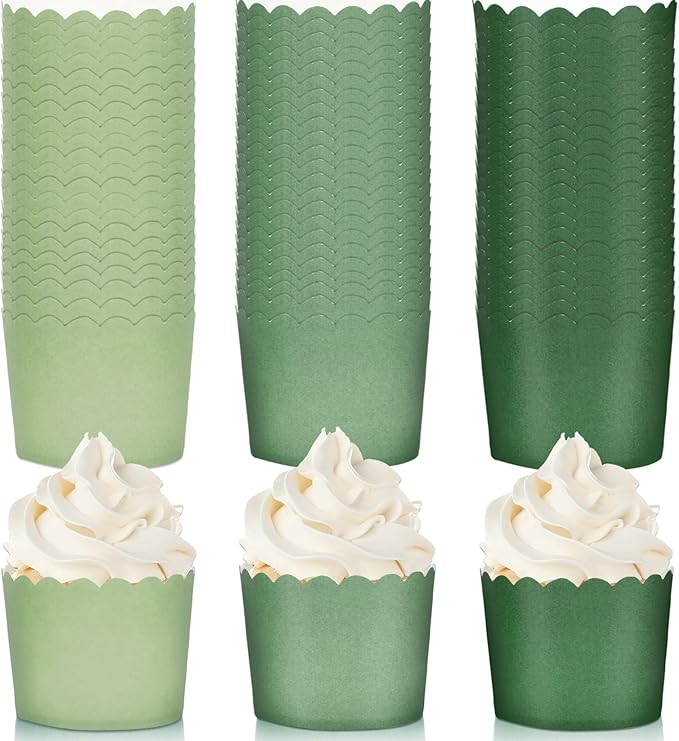 Baking Cups, 120 Count Sage Green Scalloped Paper Liners