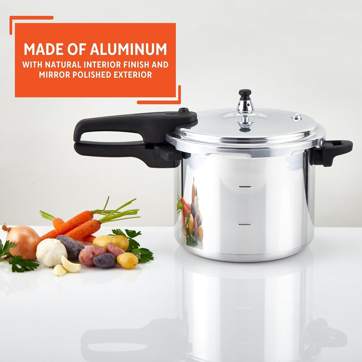7 Quart Stovetop Aluminum Presure Cooker with safety valves for risk-free – close-up