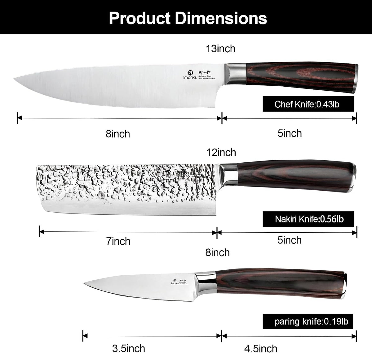3 Pieces Knife set, Japanese HC Stainless Steel Kitchen Knife Set – close-up