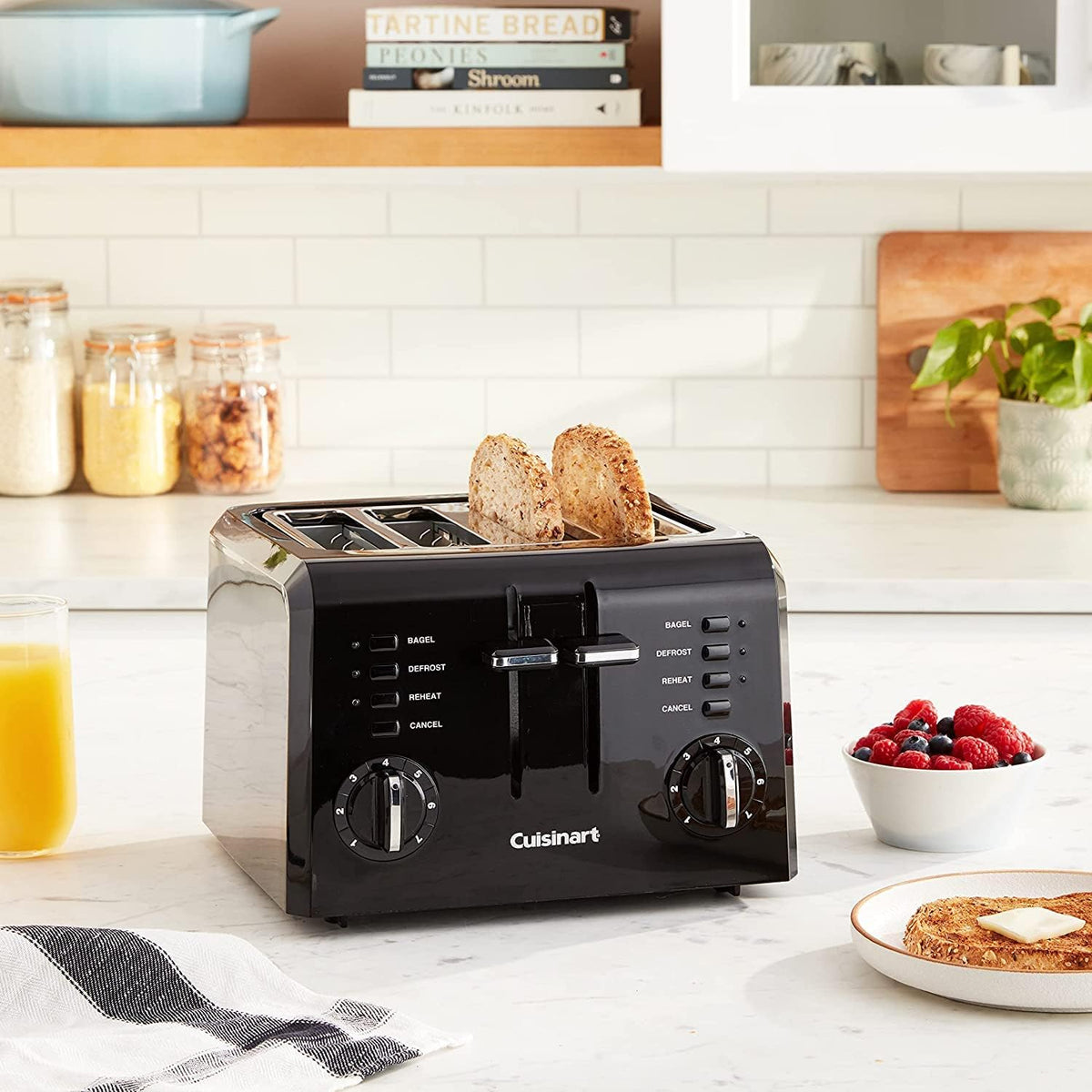 4 Slice Compact Toaster, 1.5" Wide Slots, 7 Setting Dial, Removable Crumb Tray – size reference