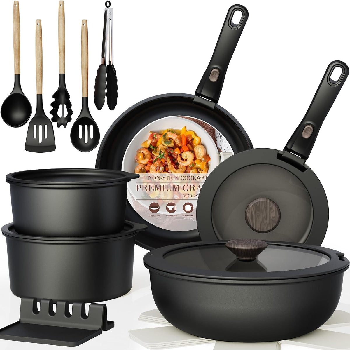 21 Pcs Pots and Pans Set Non Stick, Ceramic Cookware Set Detachable Handle, RV