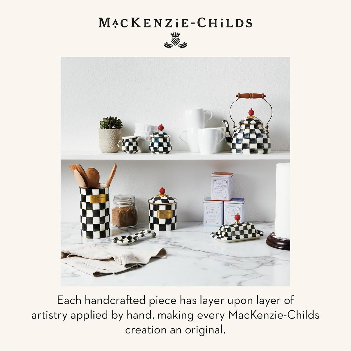 Enamel Utensil Holder, Black-and-White Courtly Check – size reference