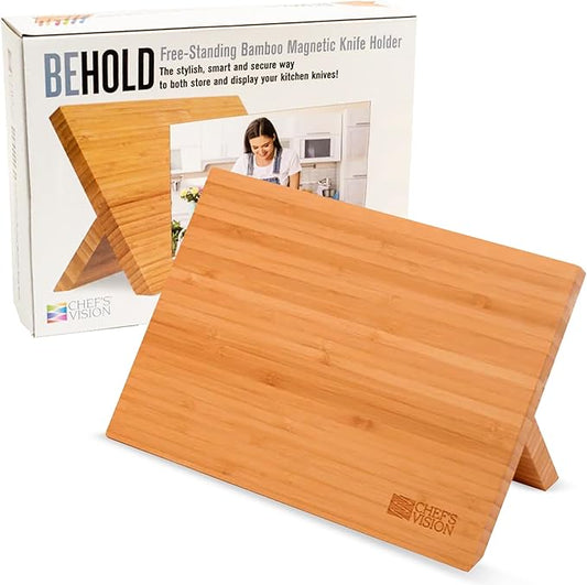 Chef’s Vision Magnetic Knife Block - Bamboo - Stylish Kitchen Magnetic Knife Holder - Elegant Free Standing Knife Display - Ideal for Colorful Knives - Sleek Kitchen Décor - Knife Block without knives
