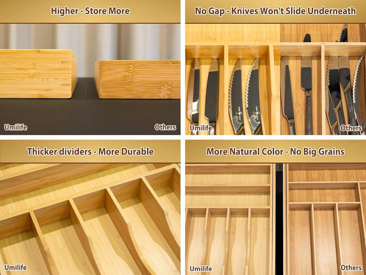Large Expandable Kitchen Silverware Utensils Drawer Organizer, 2.5" Extra High – features
