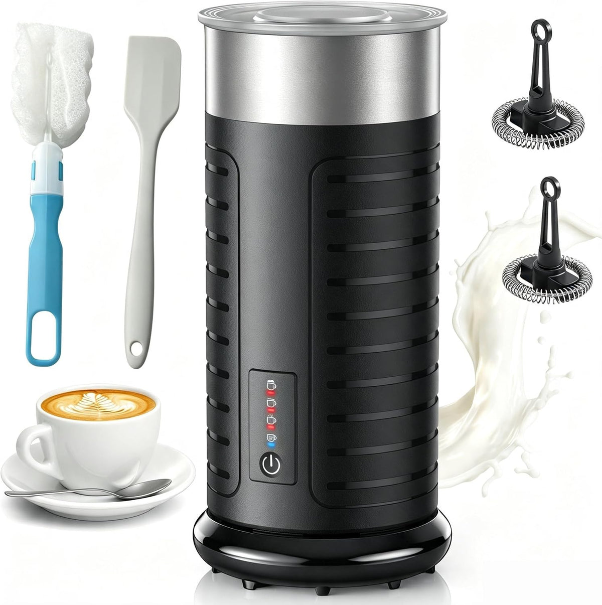Waterproof Milk Frother and Steamer, 4-in-1 Hot/Cold Foam Maker
