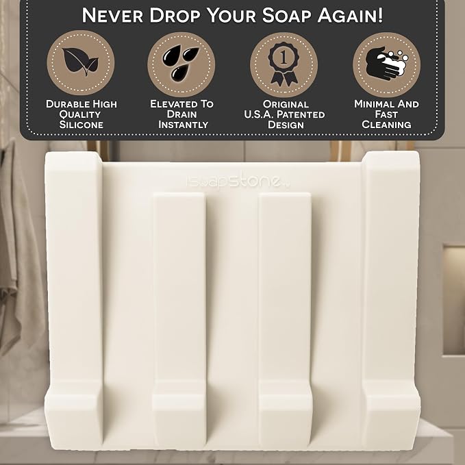 Silicone Soap Dish, Self Draining Bar Soap Holder, 2-Pack Beige