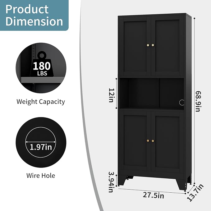 Pantry Storage Cabinet, 69-Inch Metal with Microwave Shelf