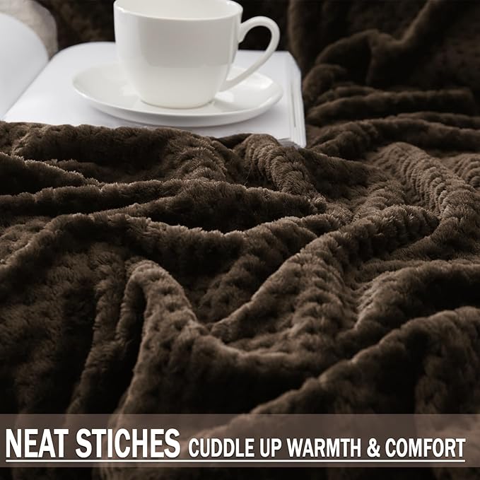 Throw Blanket Coffee Waffle Jacquard Flannel 50 x 70 Inches