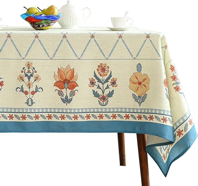 ISAENNE Designer Linen Floral Extra Long Rectangle Tablecloth,Light Green Farmhouse Durable Table Cloth,Washable Decor Tablecloths for Dining Kitchen Thanksgiving Christmas,63"*110"-Floralsea B