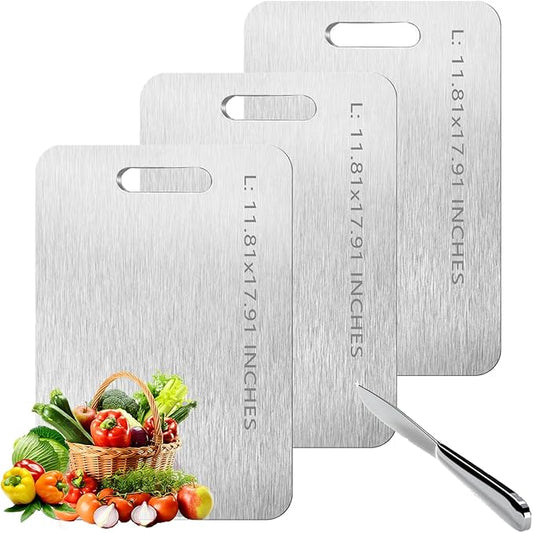 Titanium Cutting Board Set of 3,100% Pure Titanium Cutting Boards for Kitchen Double Sided,Hygiene Durable Dishwasher,Fruit & Vegetables （3P-L)