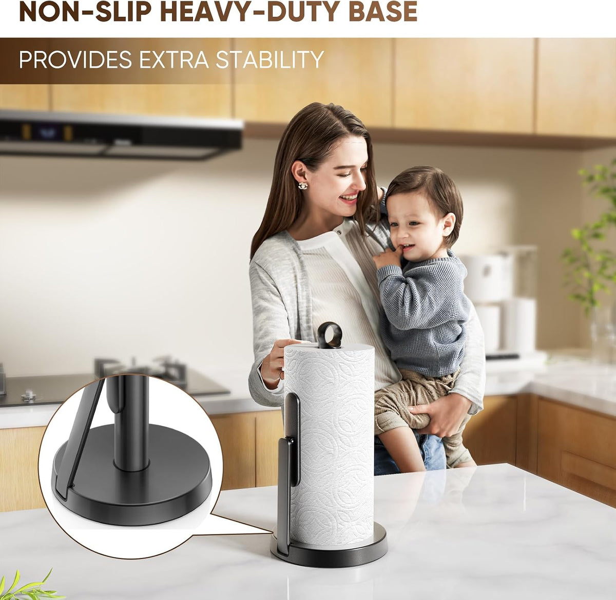 Heavy-Duty Paper Towel Holder with Tension Arm, Countertop(1, Black) – another angle