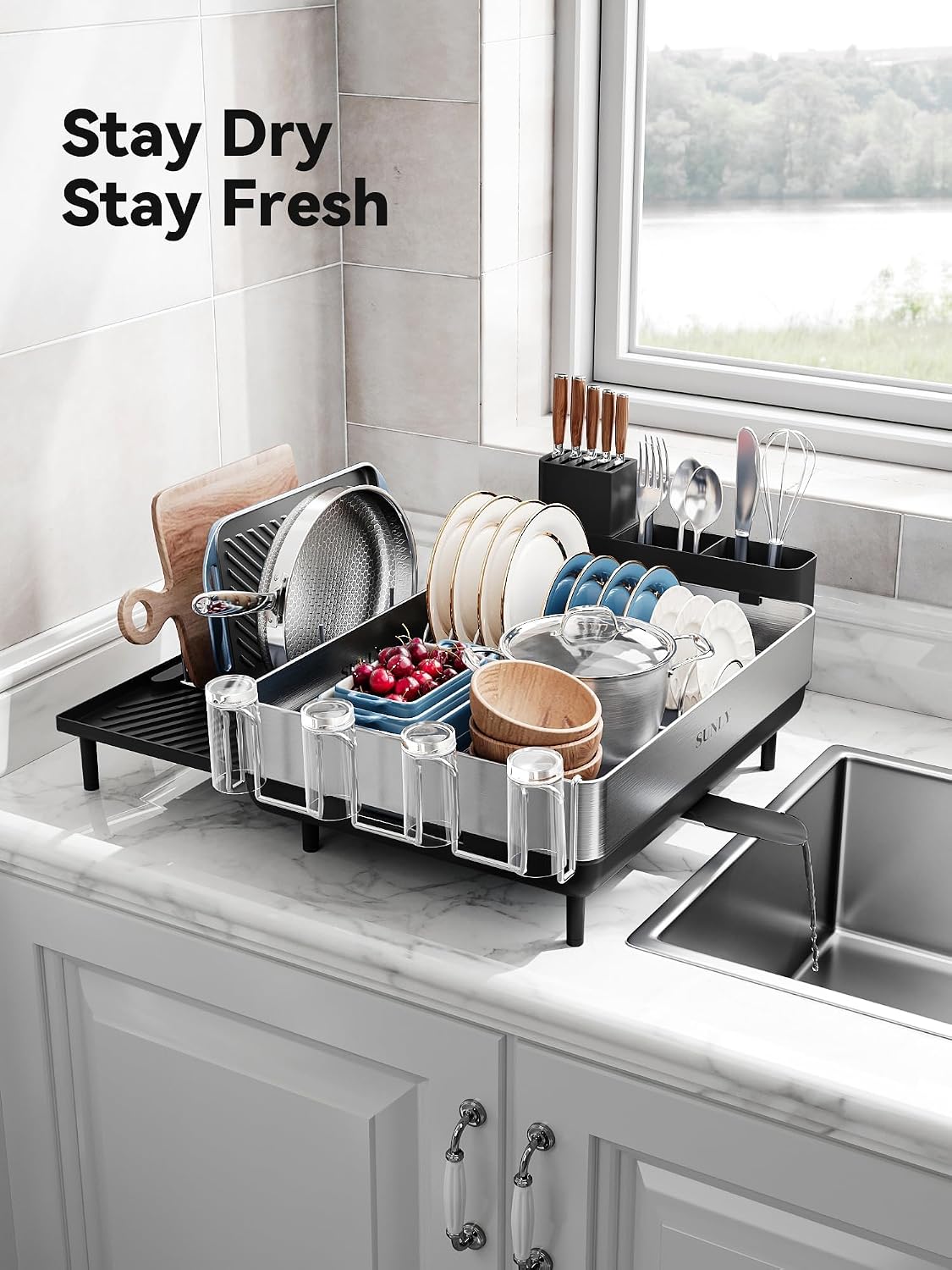 Large Dish Drying Rack, Expandable Dish Racks for Kitchen Counter, Space Saving – another angle