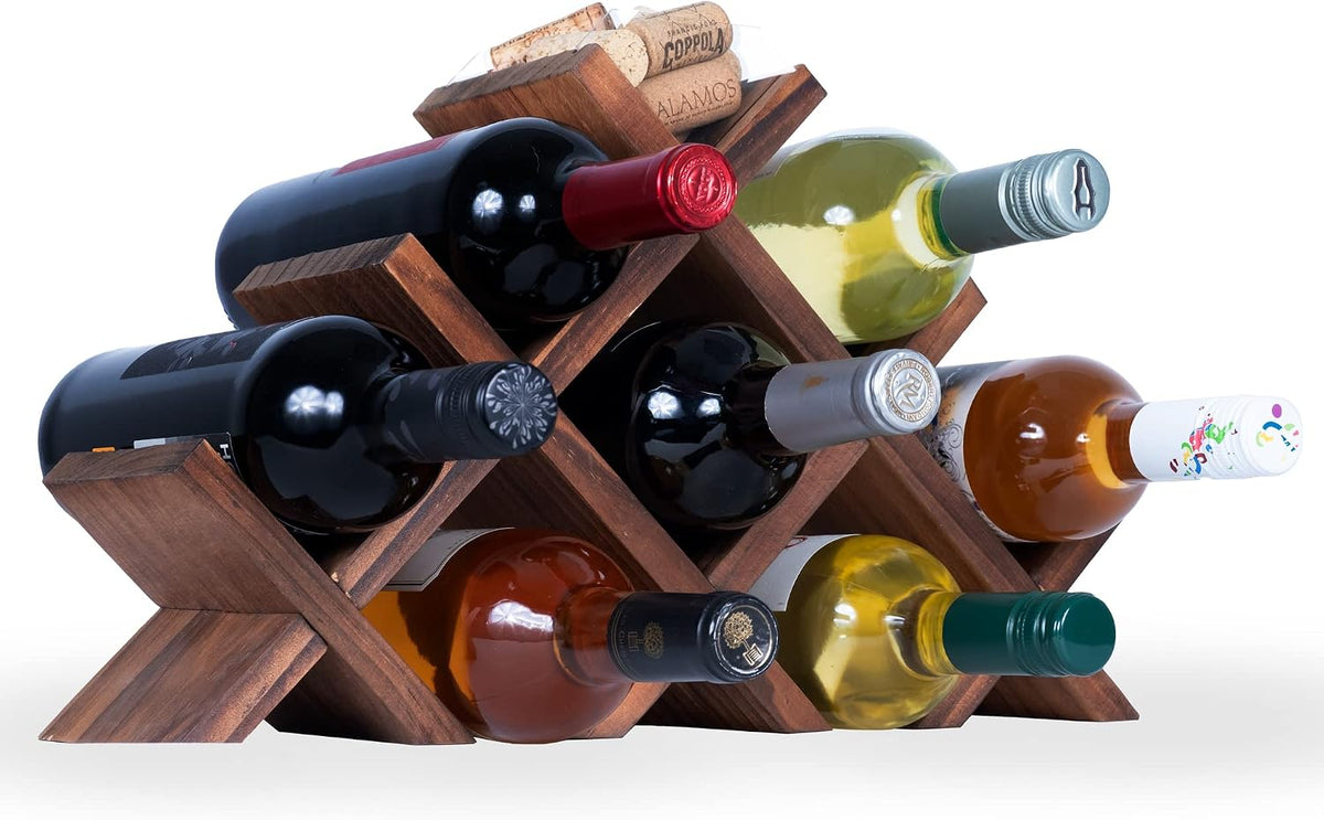 Alella Countertop Wood Wine Rack for 8 Bottles Holder and Cork Storage Tabletop