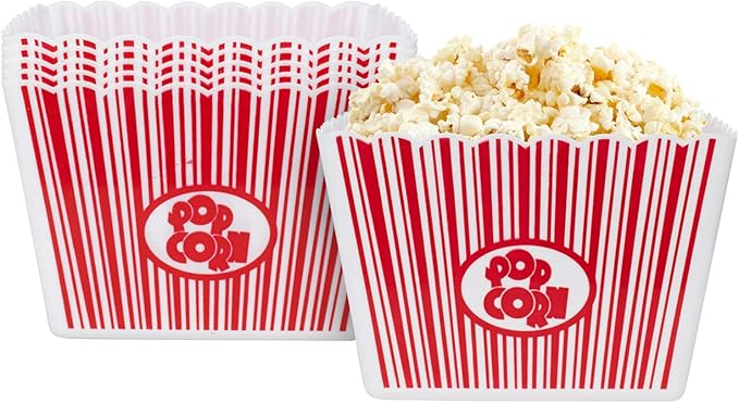 Snack Bowls - Reusable Red and White Plastic Popcorn Containers, 6 Pack