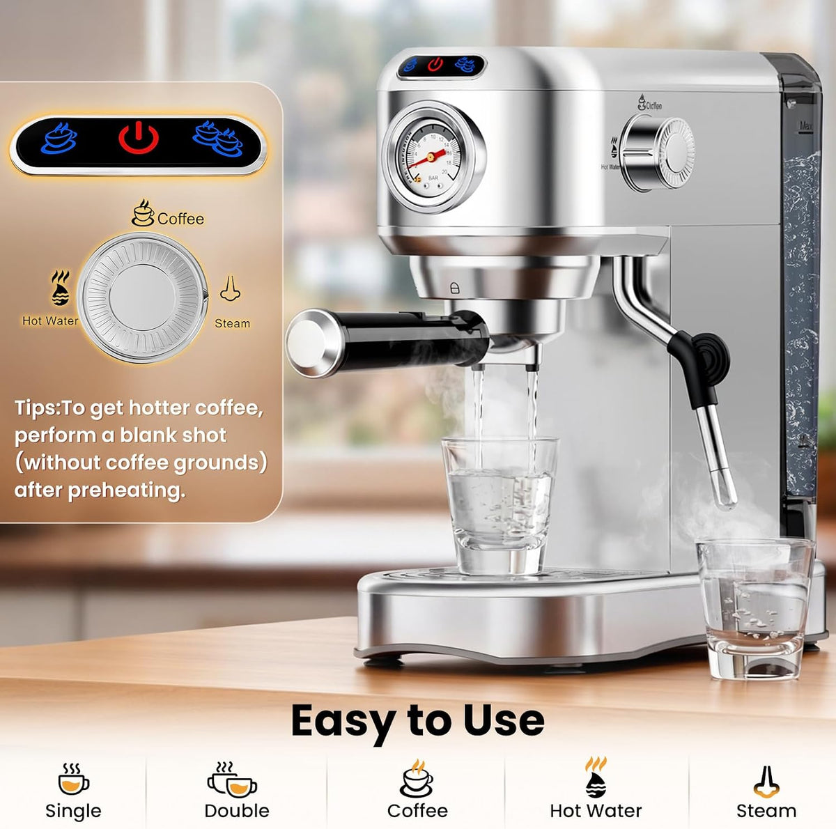 Espresso Machine 20 Bar, Compact Espresso Coffee Machine with Milk Frother – set view