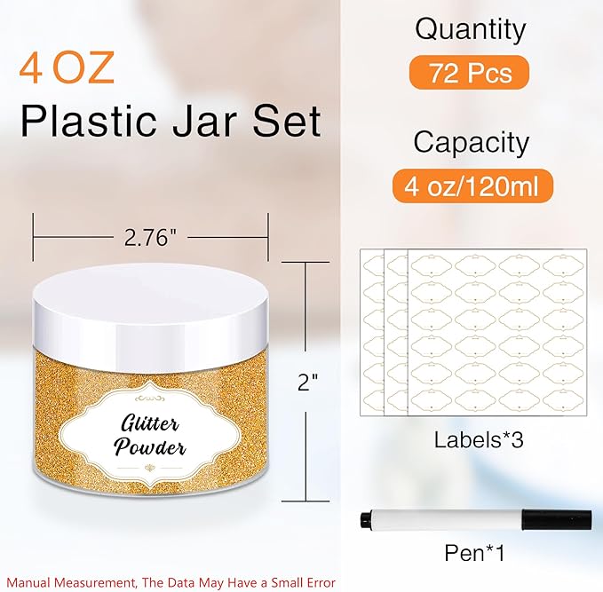 Plastic Food Jars, 4 oz Clear with White Lids, 72 Count