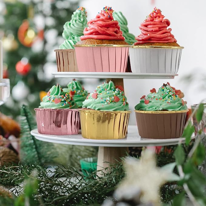 Baking Cups with Dome Lids, 100 Count Red Foil Mini Cupcake Liners