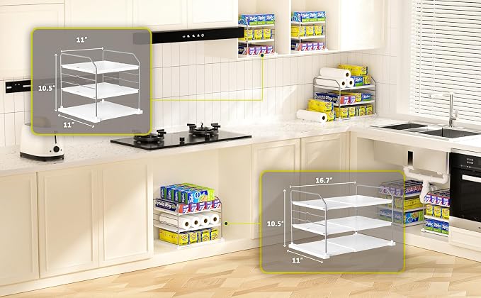 Kitchen Storage Holder, 3-Tier Extendable 11 to 16.7 Inch Wide, Heavy Duty