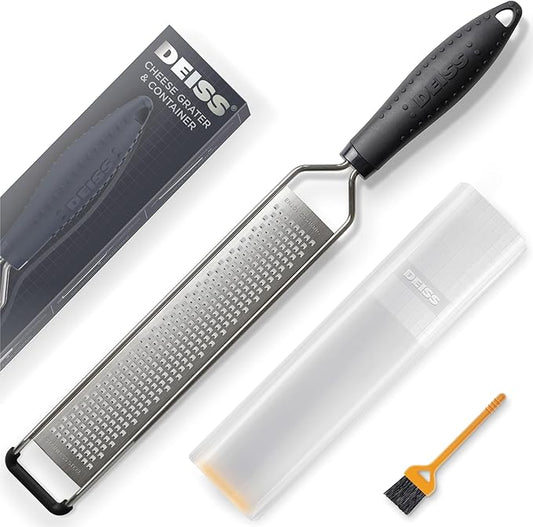 Deiss LUX Fine Grater & Lemon Zester, Parmesan Cheese Grater Handheld - Spices, Citrus Fruits, Hard Cheeses, Garlic, Chocolate, Nuts, Ginger, Vegetable Shredder