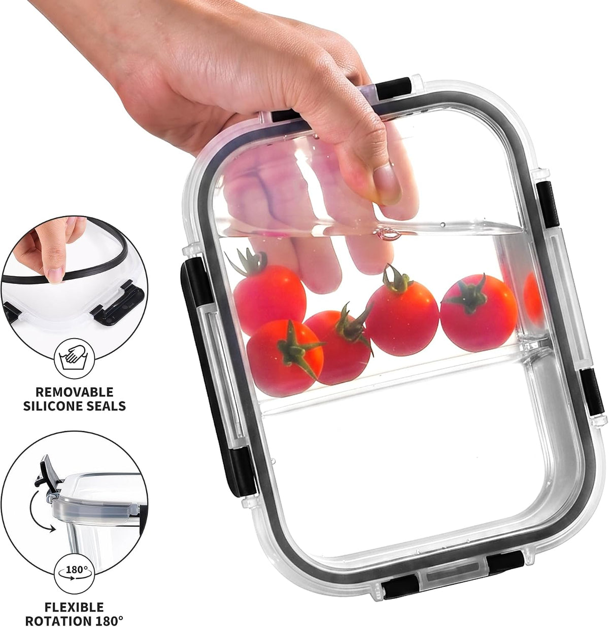 8 Pack 2 Compartment 36oz Borosilicate Glass Meal Prep Containers with Lids – alternate view