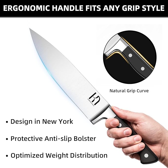 Knife Set, 15 Pcs Kitchen Knife Block Set, Enduring Razor-Sharp Japanese High Carbon Stainless Steel Chef Knife Set with Block and Sharpener, Premium Knives Set for Kitchen, Black Natural Wood