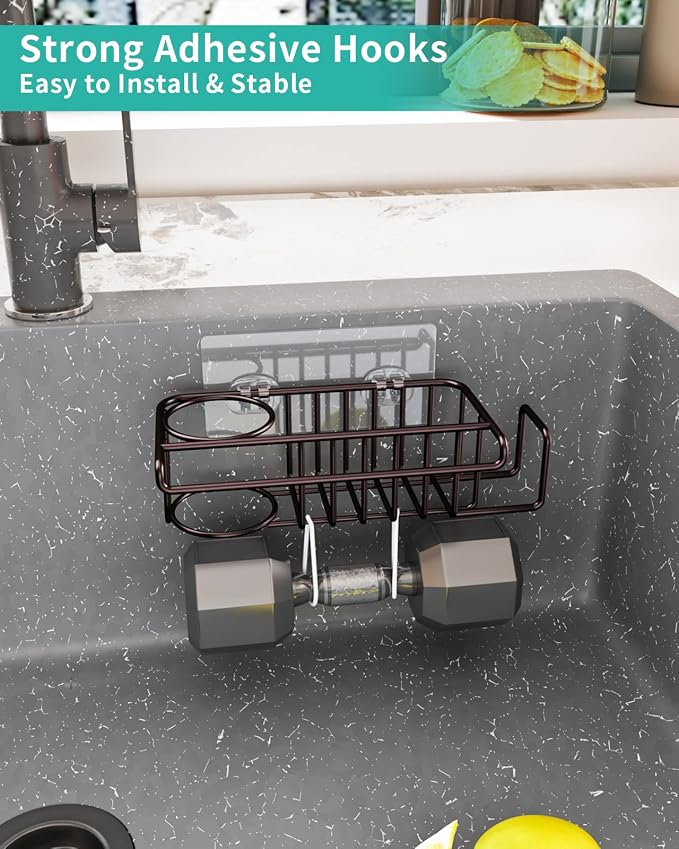 Kitchen Sink Caddy, Bronze Stainless Steel with No-Drill Adhesive Mount