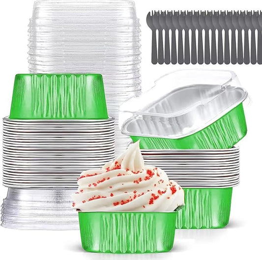 Mini Cake Pans With Lids (10oz,40 Pack) 4”x4” Aluminum Foil Square Cupcake Liners Brownie Baking Cups, Disposable Large Cupcake Pan, Jumbo Muffin Tin Ramekins