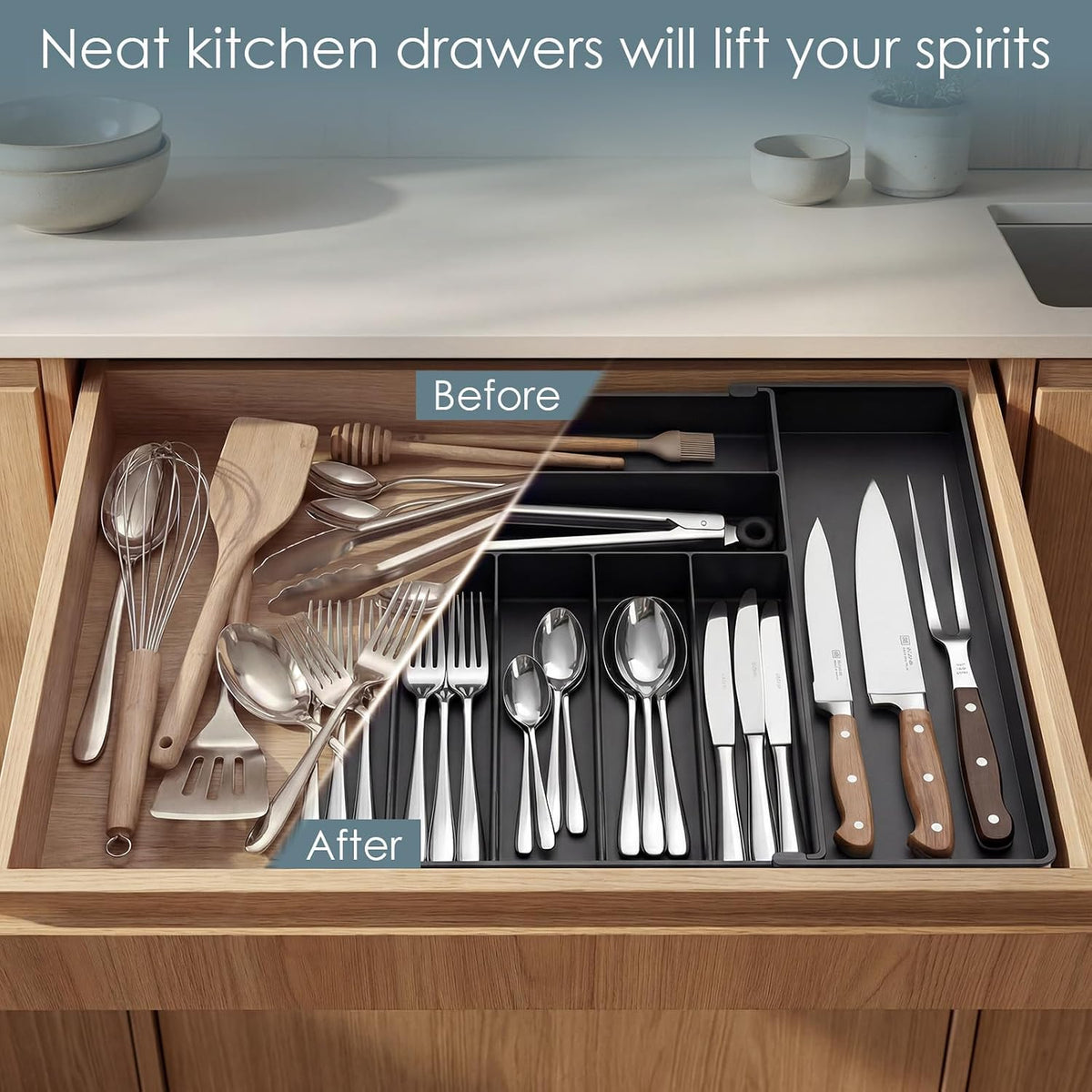 Silverware Drawer Organizer, 9 Slots Expandable Kitchen Drawer Organizer – alternate view