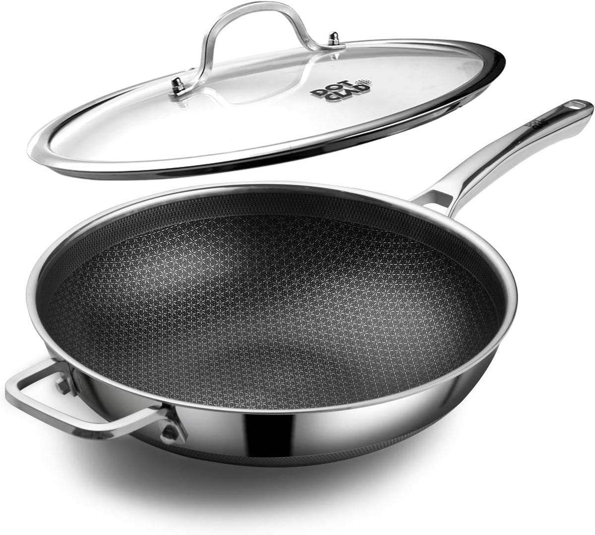 Wok Pan with Lid, 12 Inch Stainless Steel Nonstick Wok, Stir-Fry Pan