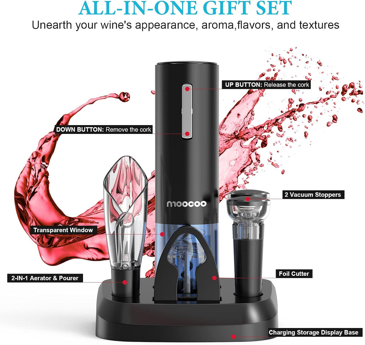 Electric Wine Opener with Charging Base, Cordless Electric Wine Bottle Opener – size reference