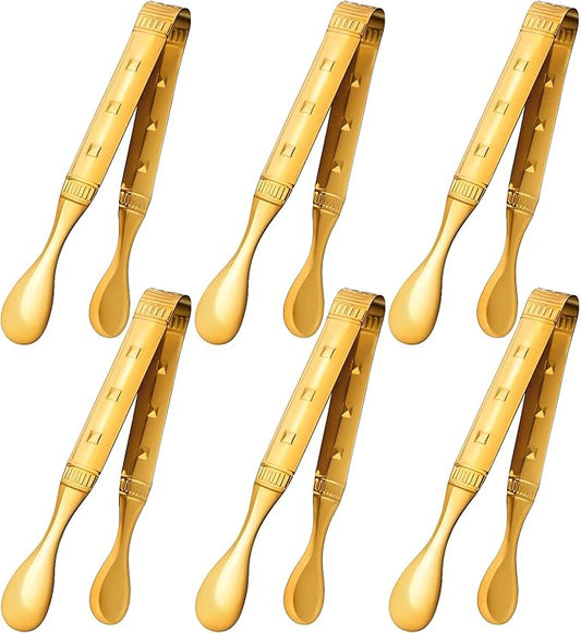 6-Pieces 6 Inch Gold Mini Tongs for Appetizers, Gold Serving Utensils for Serving Appetizers, Ice, Sugar