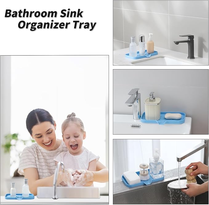 Soap Dish, Silicone with Drain Spout, Light Blue, 9.6 x 5.3 Inch