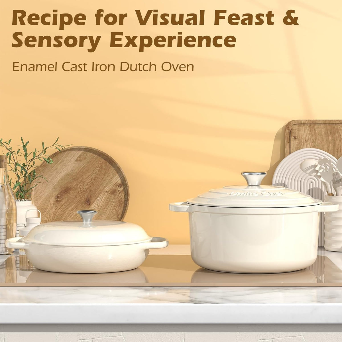 Enameled Cast Iron Dutch Oven - 5QT Pot with Lid & Cotton Potholders – detail