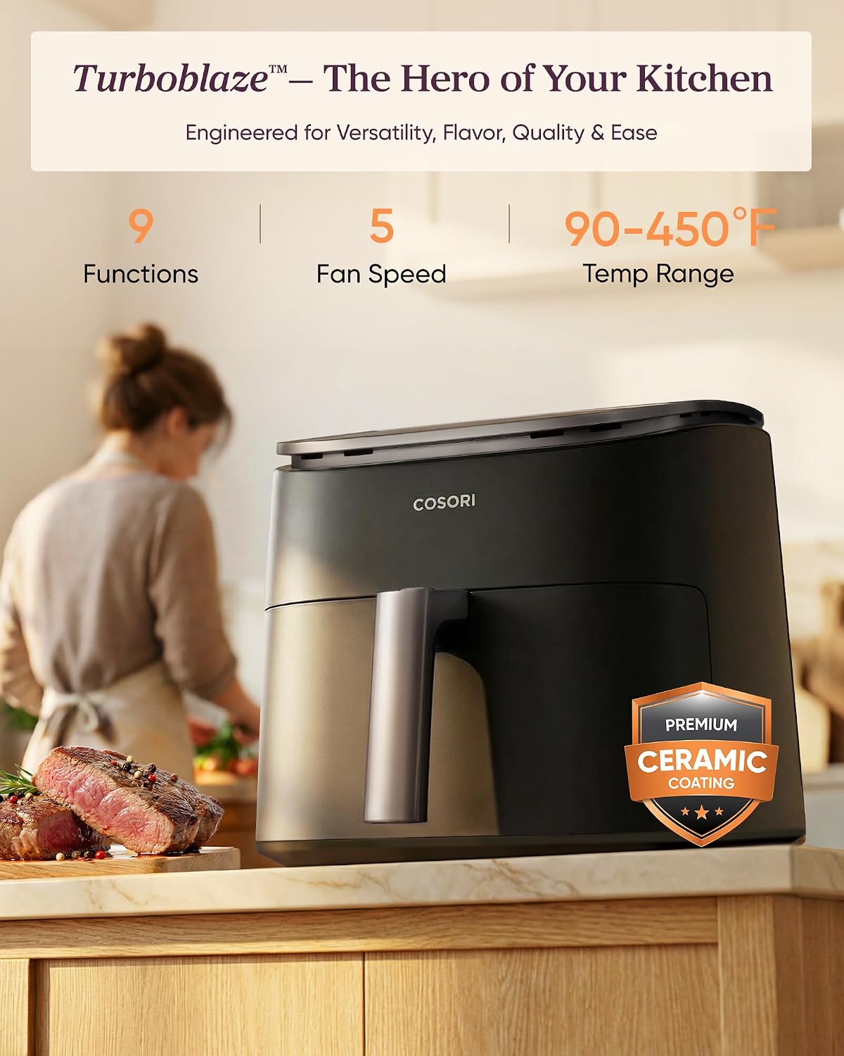 TurboBlaze Air Fryer, 9-in-1, 6 Qt, PFAS-Free Ceramic Coating – detail