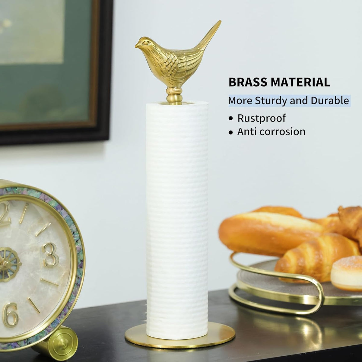 Luxurious Gold Paper Towel Holder Countertop, Brass Paper Towel Holder – close-up