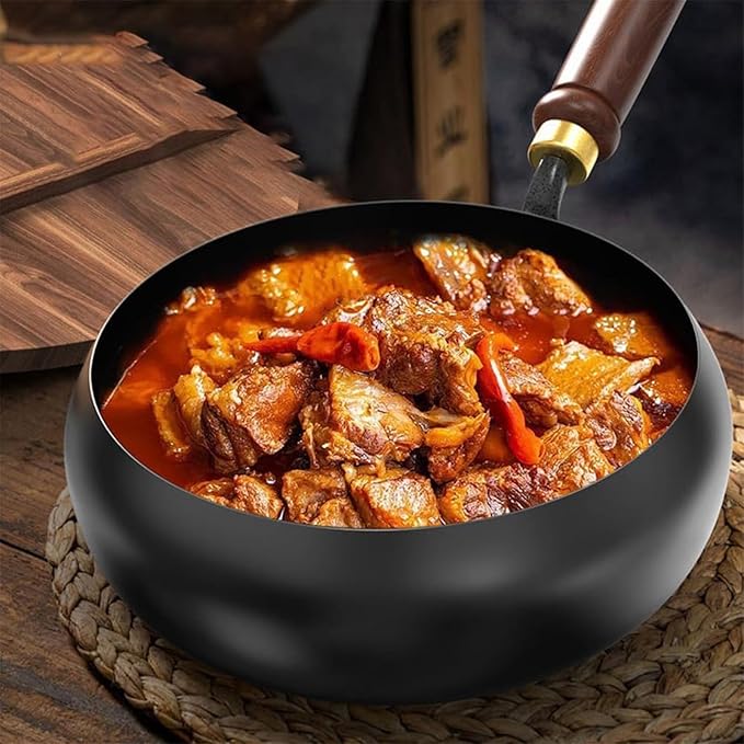 Jinswhdre Cast Iron Skillet, 9.5/11in Jinswhdre Japanese Irons Pan, Hand Forged Uncoated Iron Pan with Lid Spatula, Non-stick Wok for Cooker Gas Stir Fry Pans Durable and Rust-Free (No Lid,9.45in)