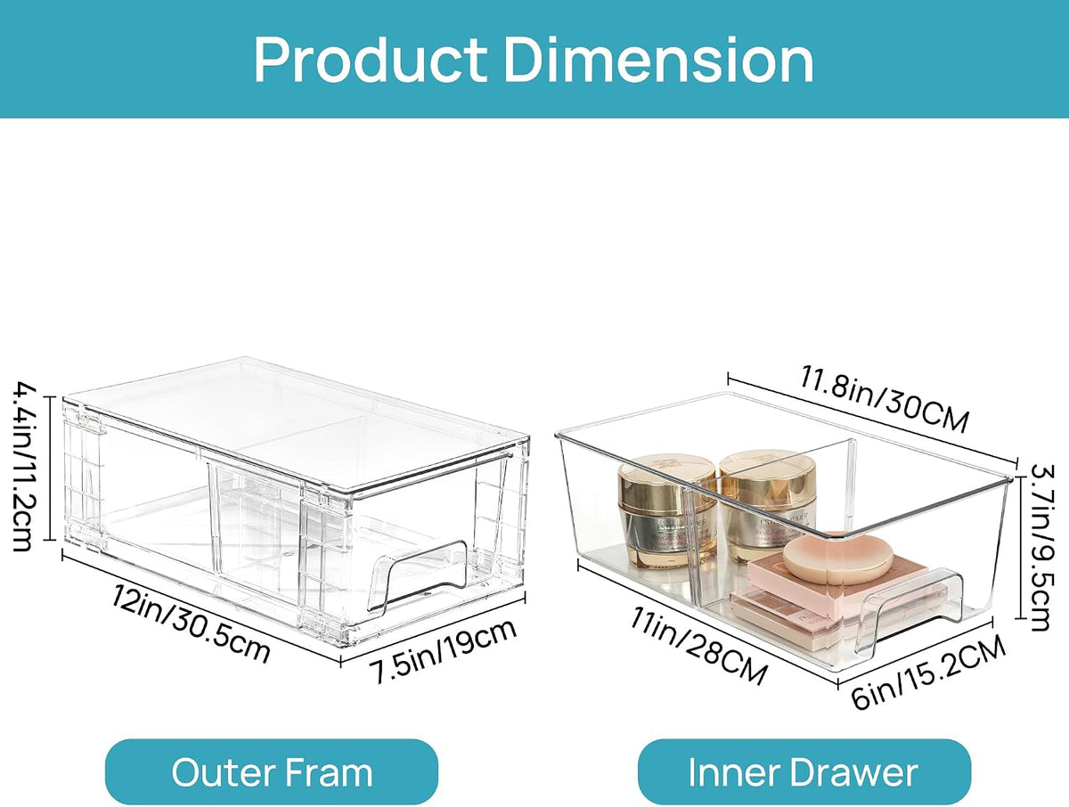 4 Pack Stackable Clear Drawer with Dividers – close-up