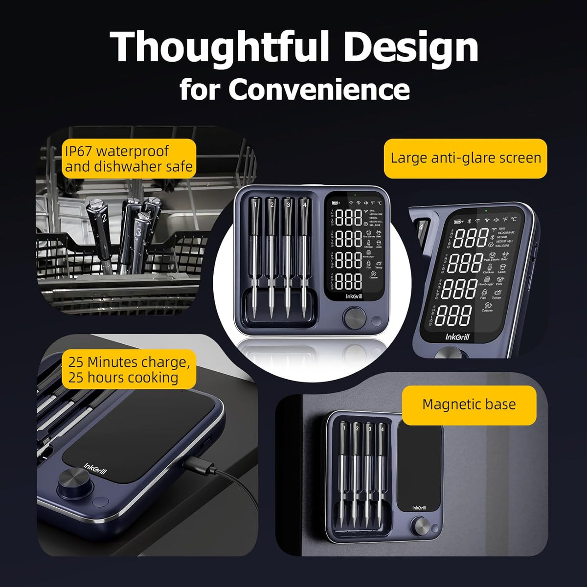 Wireless Meat Thermometer with APP Control，4 Probes Meat Thermometer Digital – size reference