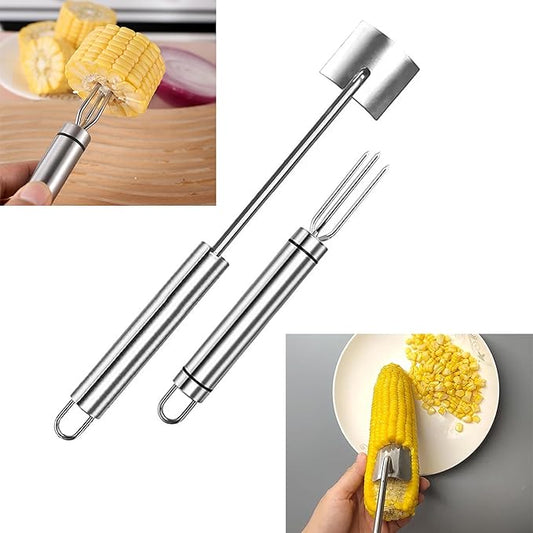 Corn peeler for corn on the cob+Corn fork set，stainless corn kernel remover tool ， Suitable for Home Kitchen