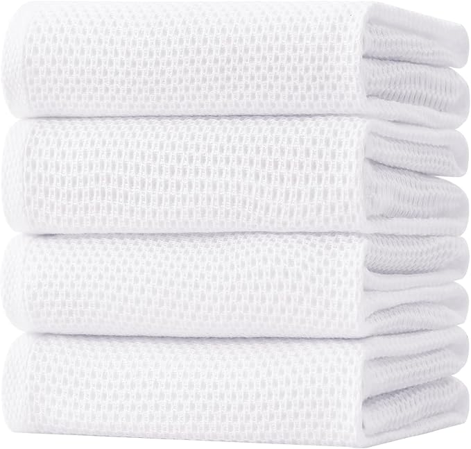 100% Cotton Oversized Waffle Weave Kitchen Dish Towels – White