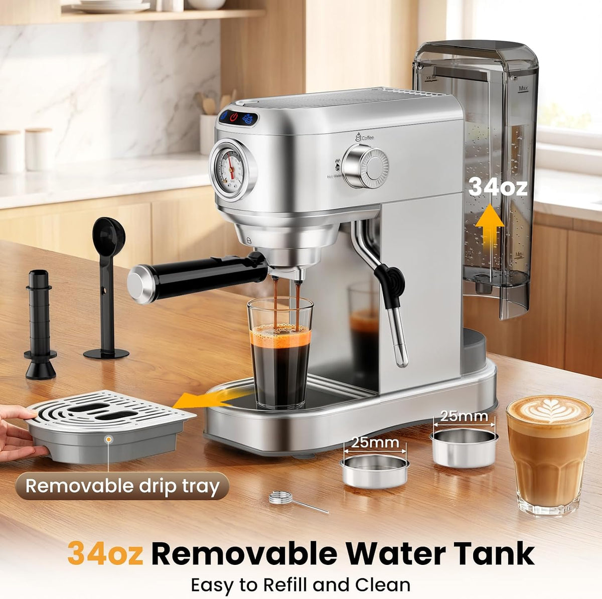 Espresso Machine 20 Bar, Compact Espresso Coffee Machine with Milk Frother – features