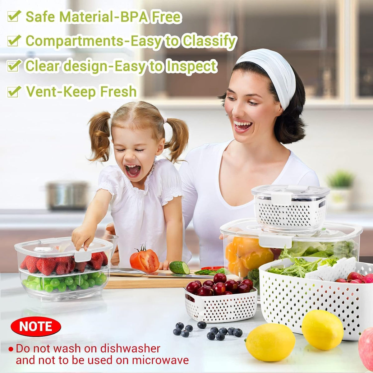 Fresh Produce Vegetable Fruit Storage Containers 3Piece Set, BPA-free – close-up