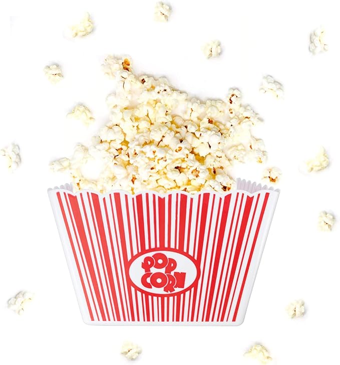 Snack Bowls - Reusable Red and White Plastic Popcorn Containers, 6 Pack